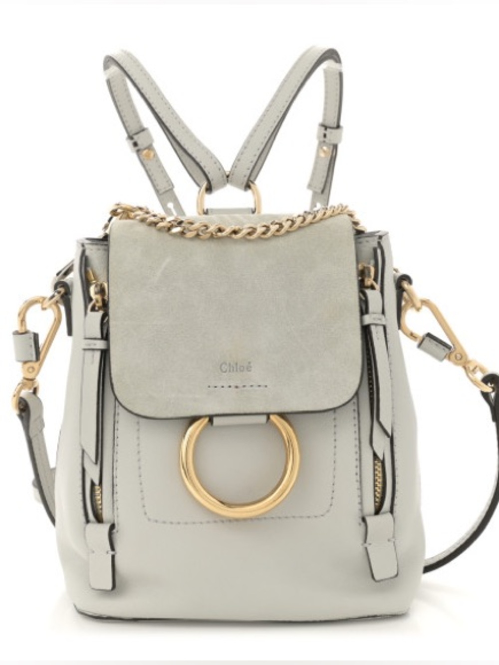 Suede Calfskin Mini Faye Backpack Airy Grey